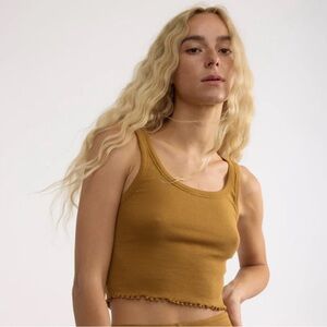 Organic Basics Core Rib Crop Tank Top L Golden Clay